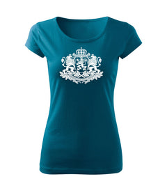 DRAGOWA women's short-sleeve t-shirt Bulgarian emblem, petrol blue