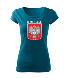 DRAGOWA women's t-shirt Polish emblem with lettering, petrol blue