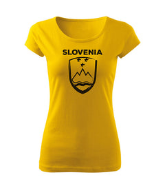 DRAGOWA women's t-shirt Slovenian emblem with lettering, yellow