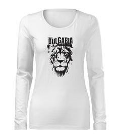 DRAGOWA Slim women's long-sleeve t-shirt Bulgarian lion, white