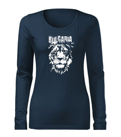 DRAGOWA Slim women's long-sleeve t-shirt Bulgarian lion, navy blue