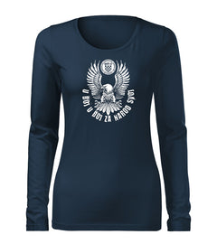 DRAGOWA Slim women's long-sleeve t-shirt HR eagle "u boj u boj za narod svoj", dark blue