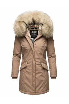 Navahoo Cristal ženska zimska jakna s kapuco in krznom, Taupe grey