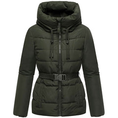 Marikoo HIMEE 16 women's winter jacket with high collar and belt, dark olive