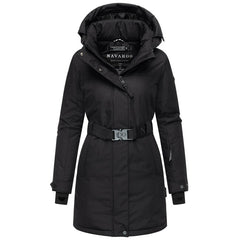 Navahoo FROSTKUSS 14 women's winter parka with detachable hood and belt, black
