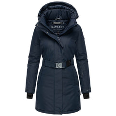 Navahoo FROSTKUSS 14 women's winter parka with detachable hood and belt, navy