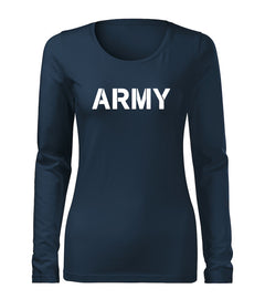 DRAGOWA Slim γυναικείο μακρυμάνικο μπλουζάκι army 160 g/m², σκούρο μπλε