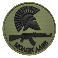 WARAGOD Molon Labe with Rifle Round PVC Patch, Olive Drab and Black