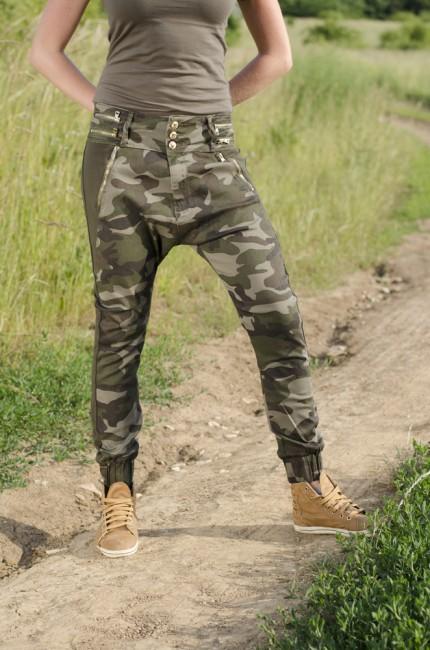 O&T dámske nohavice Garment denim s nízkym sedom, woodland