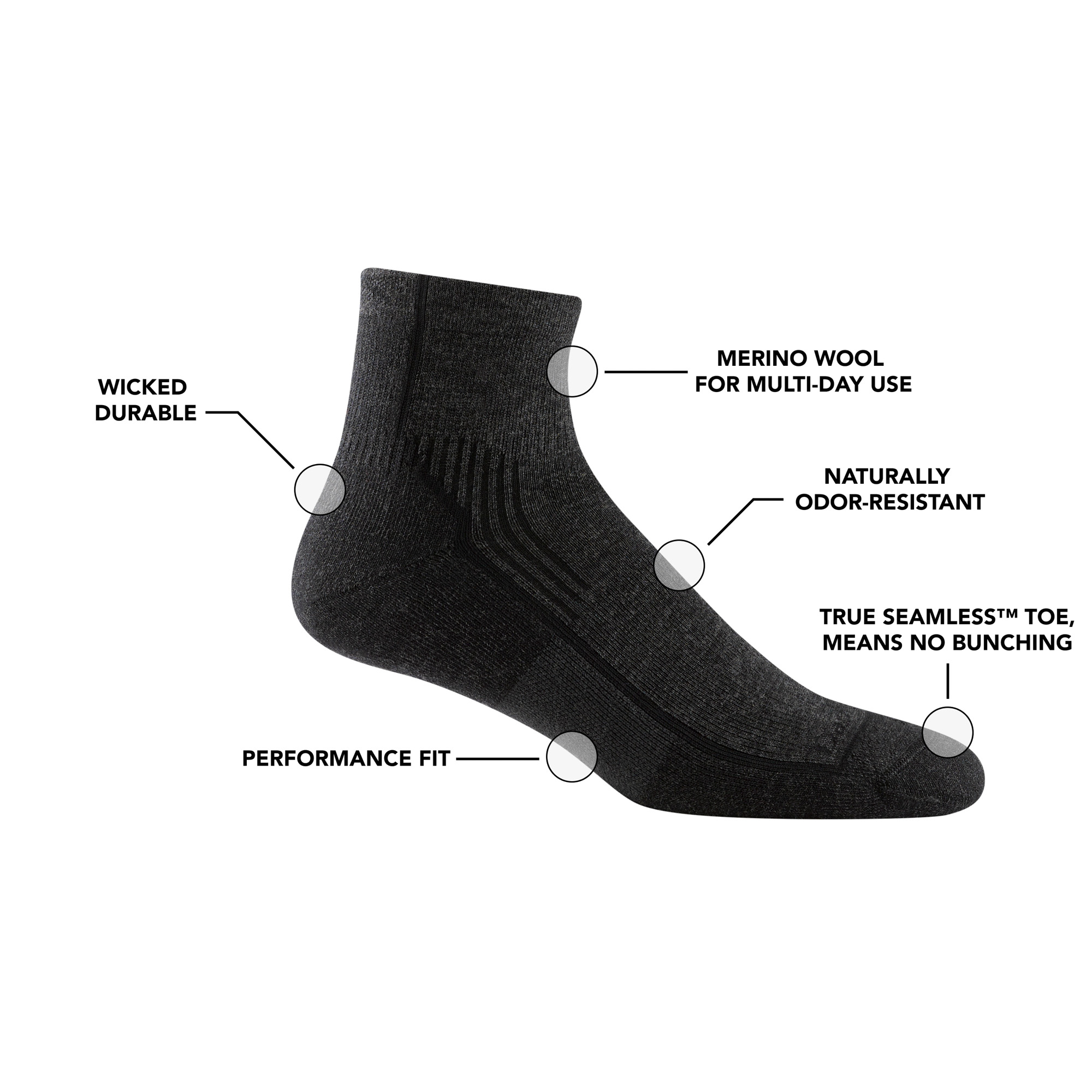 Darn Tough Hiker 1/4 hiking socks with cushioning, Mountain Gray