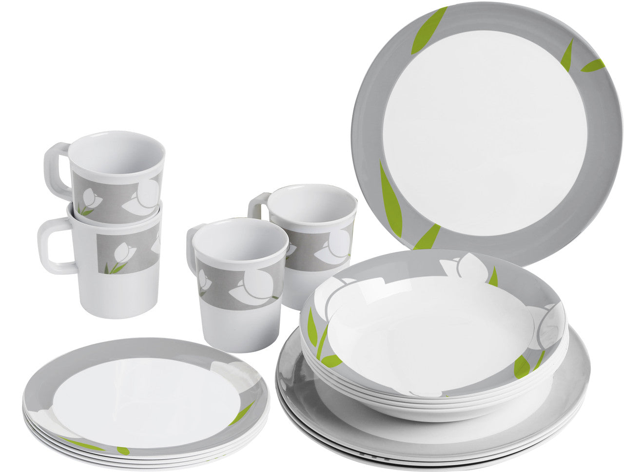 Brunner Melamine Set Tulip Kitchen Dishes, White
