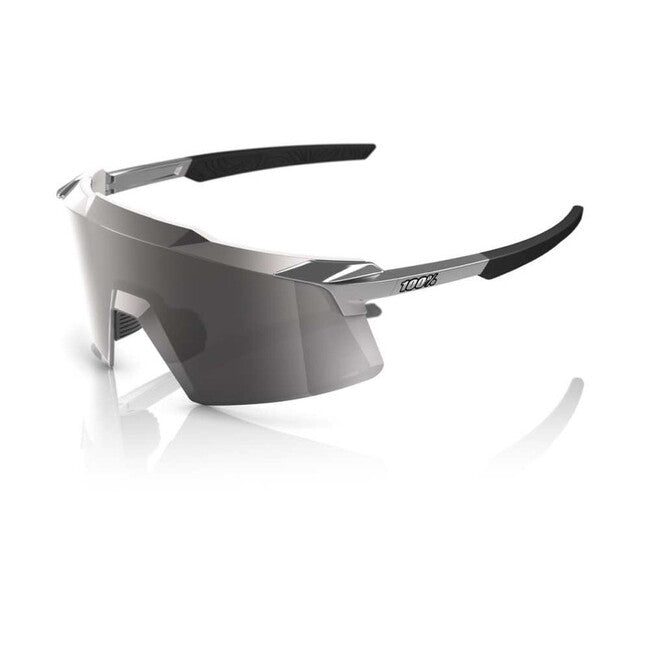 100% Aerocraft Sunglasses, Gloss Black Chrome - HiPER Silver Mirror