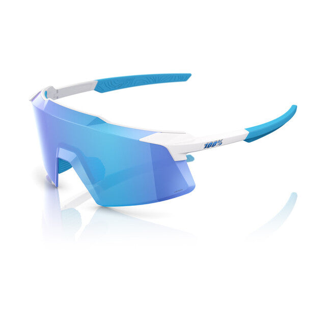 100% Aerocraft Sunglasses, Matte White - HiPER Blue Mirror