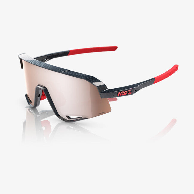 100% Slendale Sunglasses, Gloss Carbon Fiber - HiPER Crimson Silver Mirror