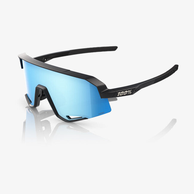 100% Slendale Sunglasses, Matte Black - HiPER Blue Multilayer Mirror