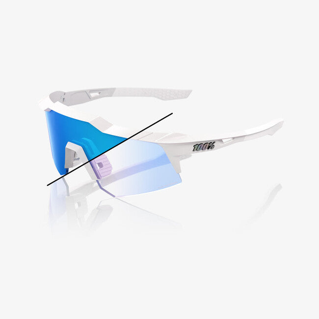 100% Speedcraft XS Sunglasses, Bastille LE - Pearl White Glitter - Blue Mirror Photochromic