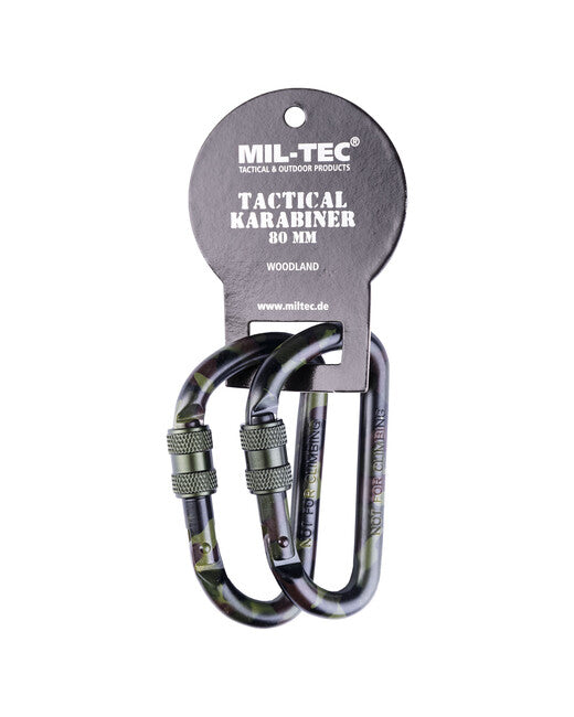 Mil-Tec Tactical Carabiner Woodland 80 mm Pair