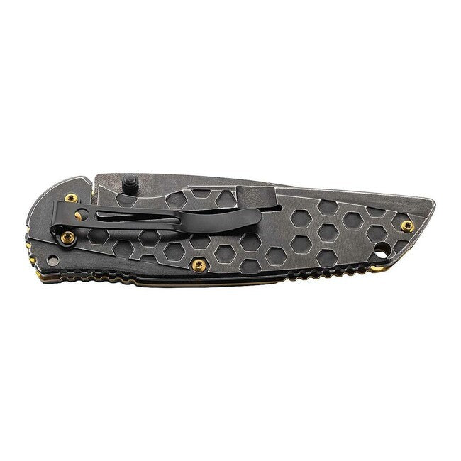 Herbertz One-Hand Pocket Knife 8.6cm, Stainless Steel, Brass, Stonewash