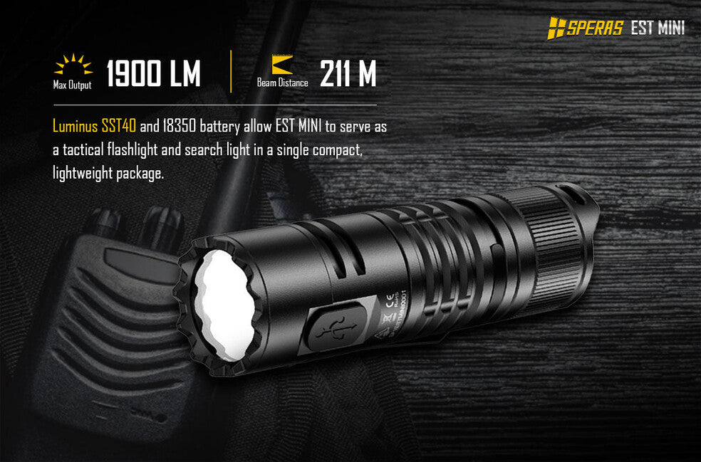 Speras EST Mini Rechargeable Tactical Flashlight 1900LM 211m