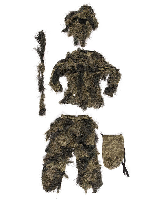 Mil-Tec Ghillie oblek s protipožiarnym ošetrením 4-dielny, woodland