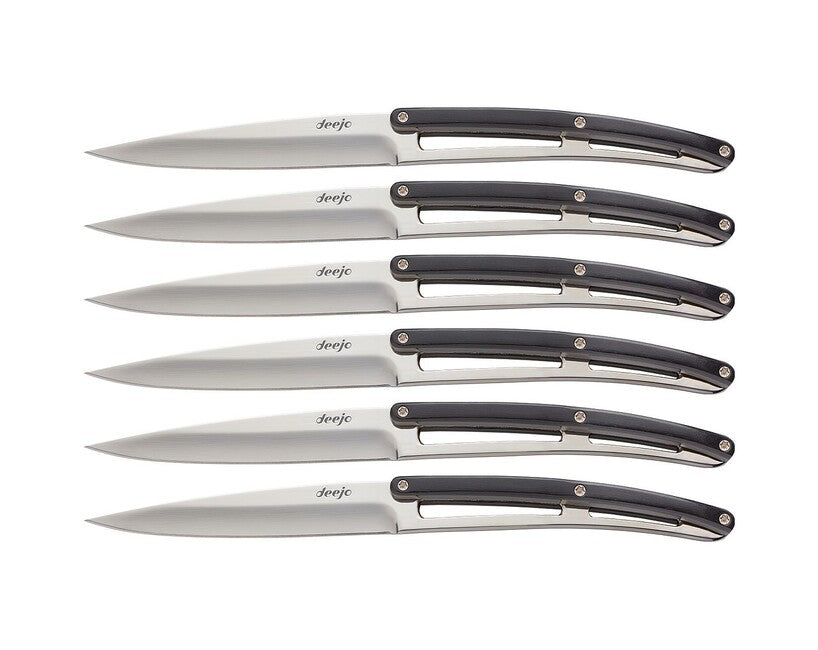 Deejo Set of 6 Knives Glossy Blade Ebony Wood