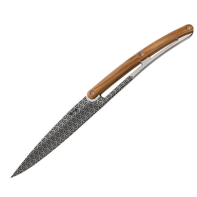 Deejo 6 Knife Set Polished Blade Olive Wood Geometry Design