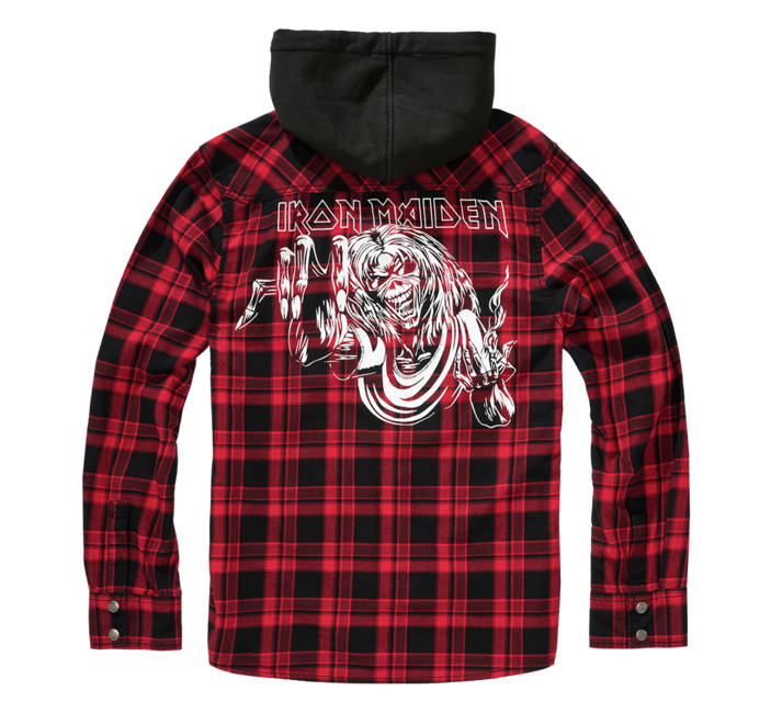 Brandit Iron Maiden Eddy Hoodie Shirt, Dark Red and Black