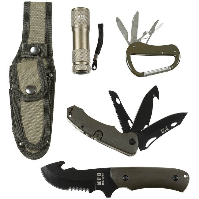 MFH Knife Set with Sheath, OD Green, Plastic Handle