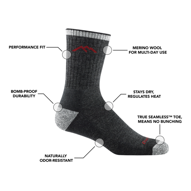 Darn Tough Hiker Micro Crew Socks, Midweight Cushion, Black