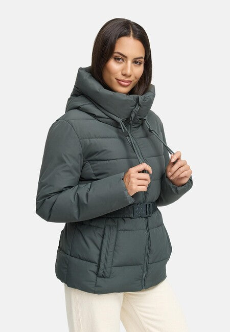 Marikoo HIMEE 16 Women's Winter Jacket with High Collar and Hood, Stone Green
