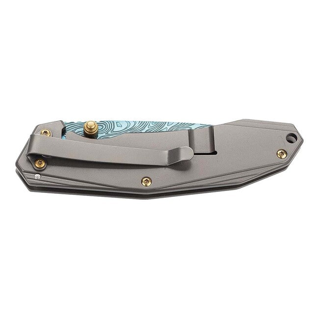 Herbertz One-Hand Pocket Knife 8cm, Stainless Steel, Blue Damascus Look