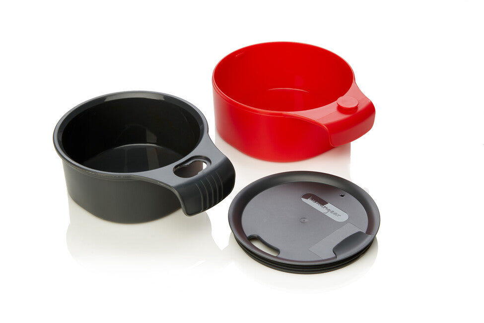 Humangear CupCUP 2-in-1 Camping Cup with Integrated Extra Cup and Lid, Charcoal-Red