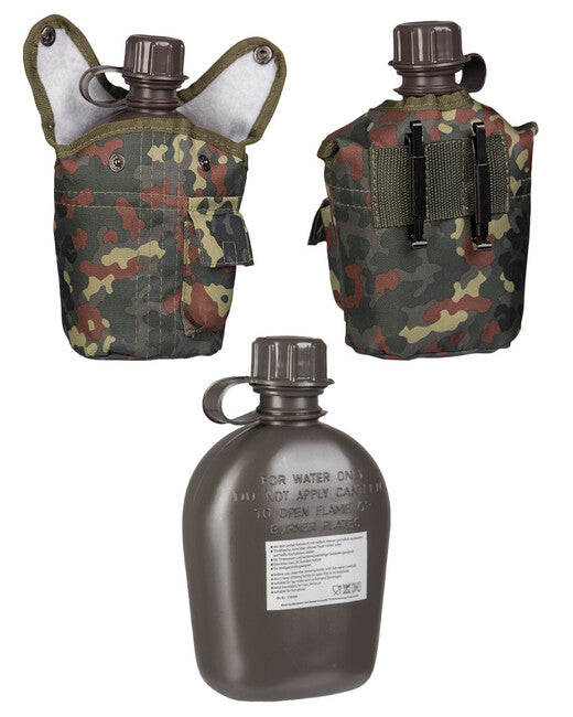 Mil-Tec Field Bottle US IMPORT 1L with Cover Flecktarn
