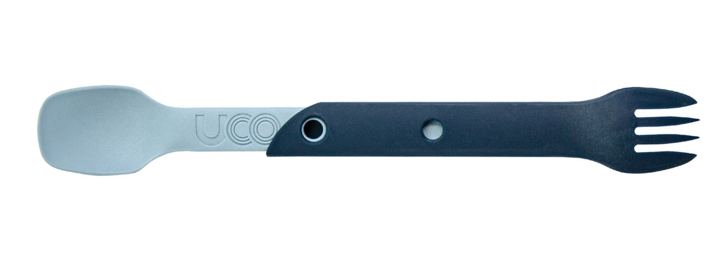 UCO Switch Expandable Nylon Utensil Set with Attachment Loop and Spork Fork Holder, Stone Blue
