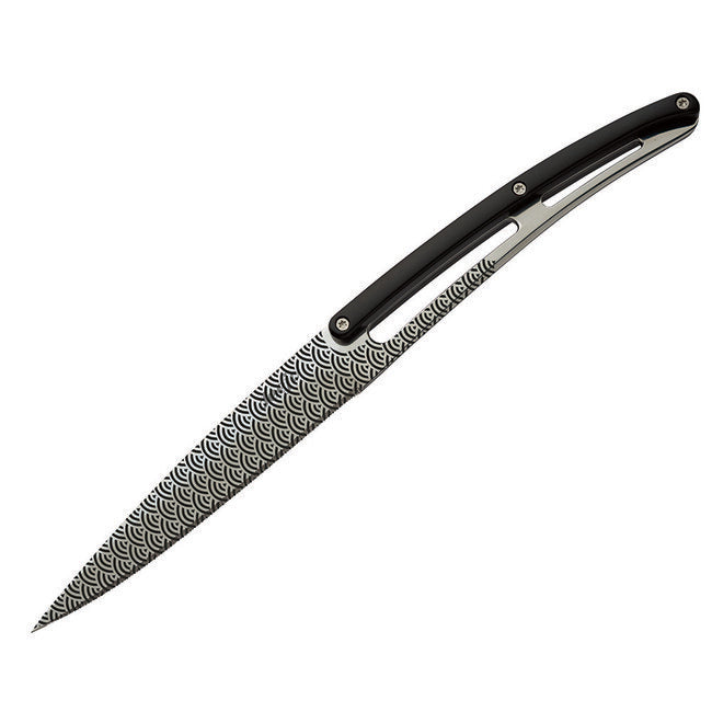 Deejo 6-Knife Set Shiny Blade Serrated Edge Black ABS Handle Geometry Design