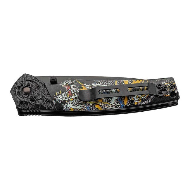 Herbertz Single-Hand Folding Knife 9cm, Aluminum, Colorful Asian Dragon