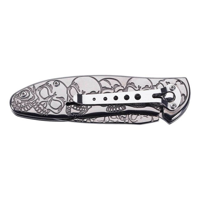 Herbertz Pocket Knife 8.3 cm, Full Steel, Skull Motif