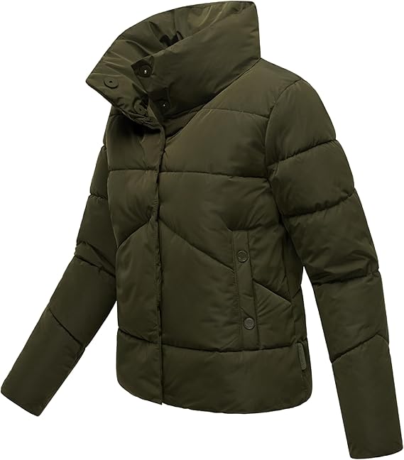 Marikoo Jalliaa Women's Short Winter Jacket with High Collar, Dark Olive