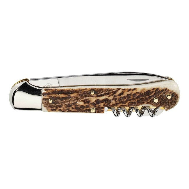 Herbertz Hunting Pocket Knife 9cm, Antler, Corkscrew, Saw with Bottle Opener