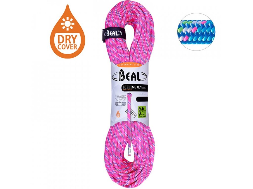 BEAL Ice Line Unicore Half Rope 8.1 mm 2 × 50 m, Fuchsia / Blue