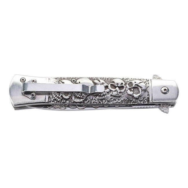 Herbertz Single-Hand Pocket Knife 9.7cm, Stainless Steel, 3D Skulls