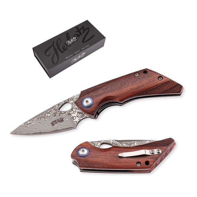 Herbertz Selektion Single-Handed Pocket Knife 6.5cm, Damascus, Ironwood