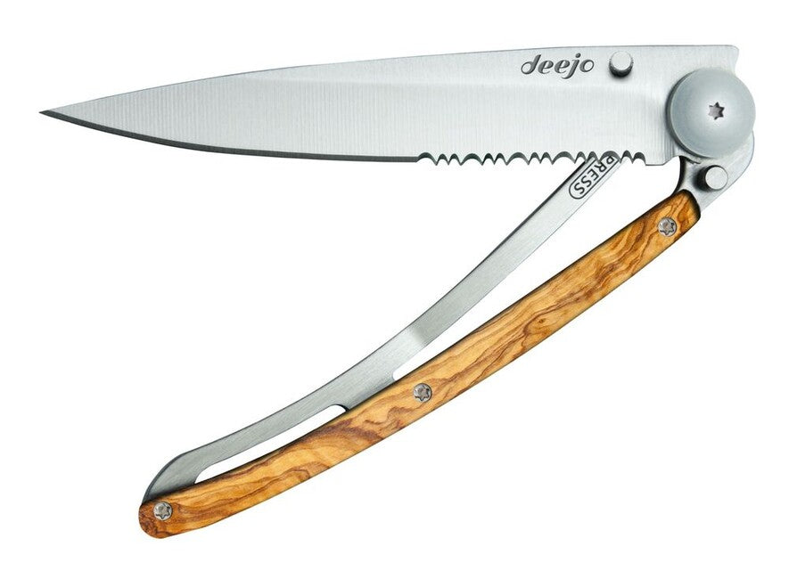 Deejo Serration Folding Knife, Coralwood