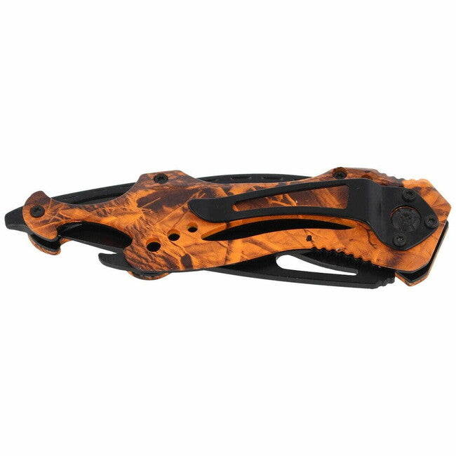 Herbertz Single-Handed Universal Folding Knife 9cm, Aluminum, Orange Camouflage, Bottle Opener
