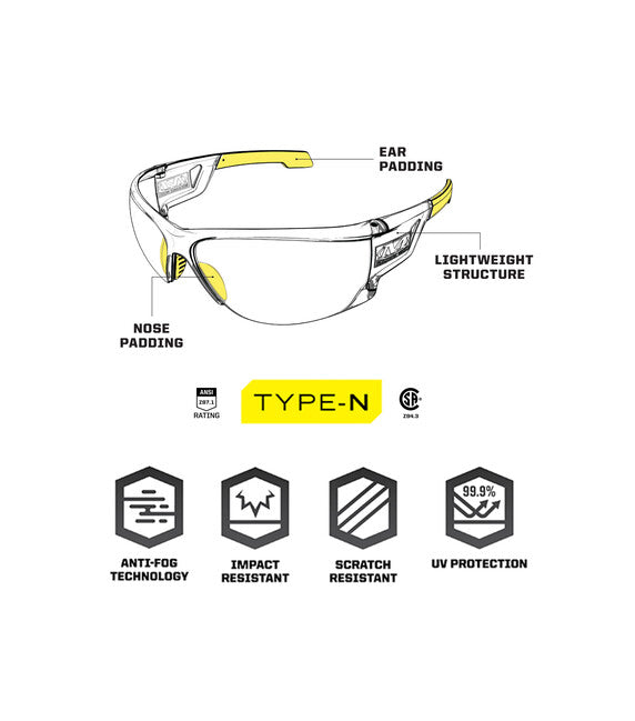 Mechanix Type N Safety Glasses, Clear Frame