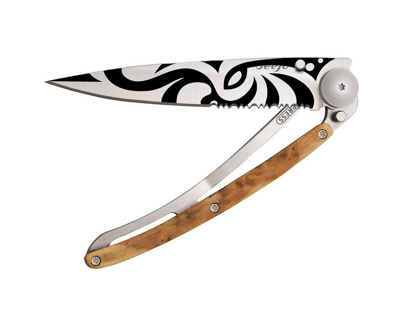 Deejo Serration Folding Knife Juniper Tribal