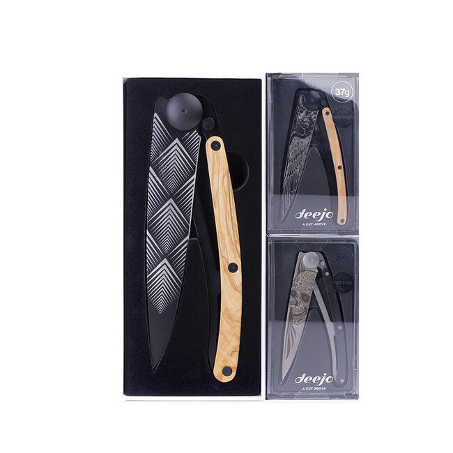 Deejo Giant Folding Knife, Black Art Deco