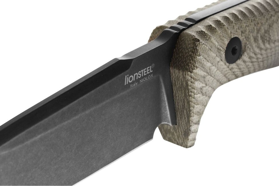 Lionsteel T5B CVG Medium Fixed Blade Knife, Green Canvas Micarta