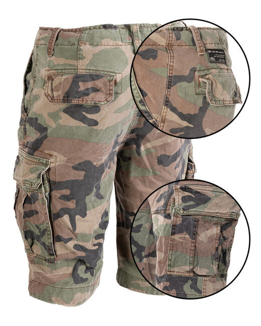 Mil-Tec Vintage Shorts, Cotton Pre-washed, Woodland