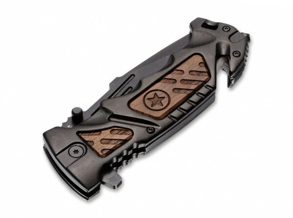 Boker AK-14 Knife 9.3cm, Black, Aluminum, Wood, Nylon Sheath